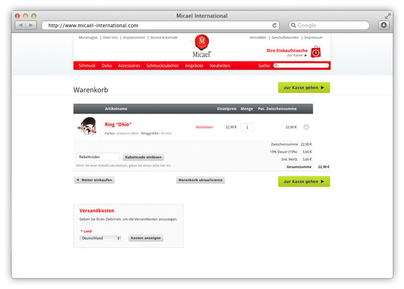 Magento Onlineshop für Schmuck aus Muranoglas